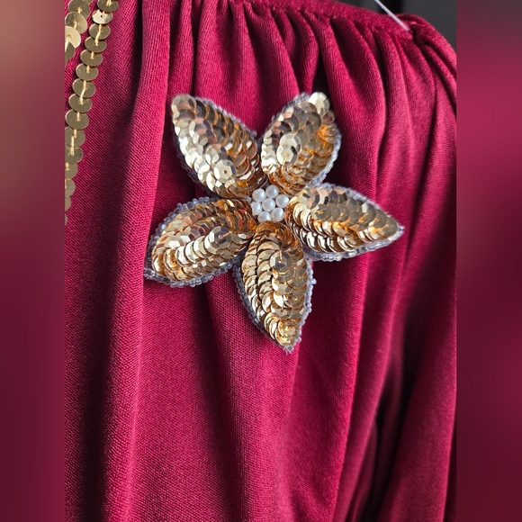 VTG Joy Stevens California Women’s Maroon Red Gold Sequin Maxi Dress Size 7/8 - Picture 4 of 7